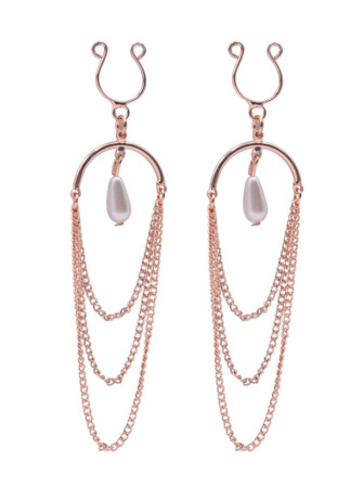Bijoux de seins avec 3 chainettes doré rose et une perle - SO-0187